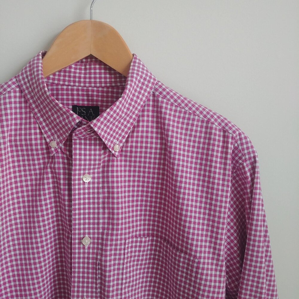 Jos A Bank Men's Large Executive 100% cotton pink white button down shirt